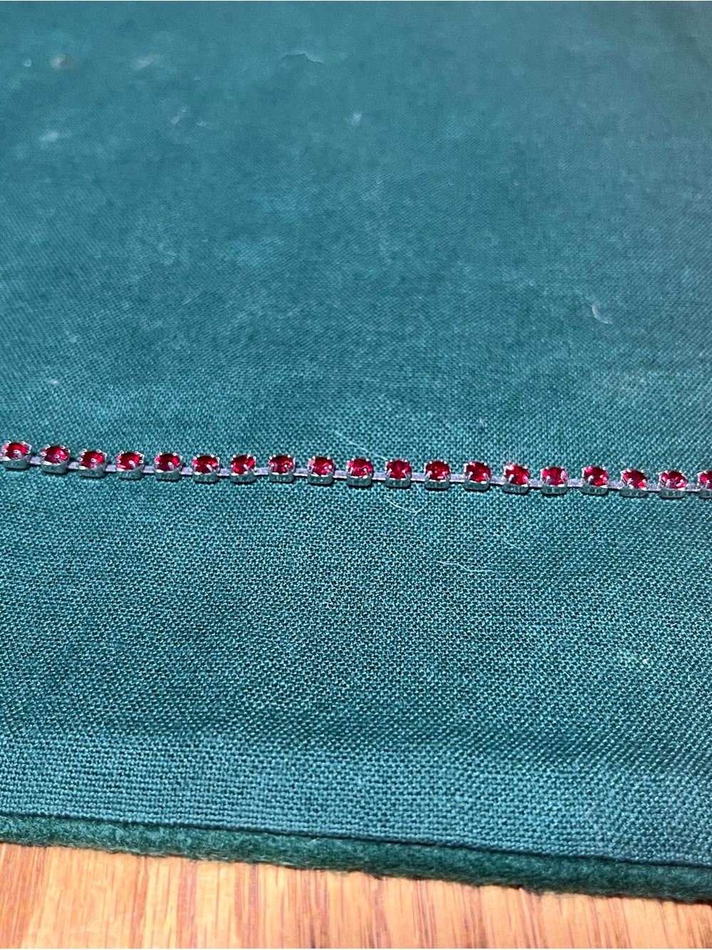 Crystal-Trim Green Fabric Choker Necklace
